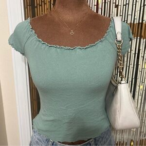 Forever 21 Teal Lettuce Edge Crop Top